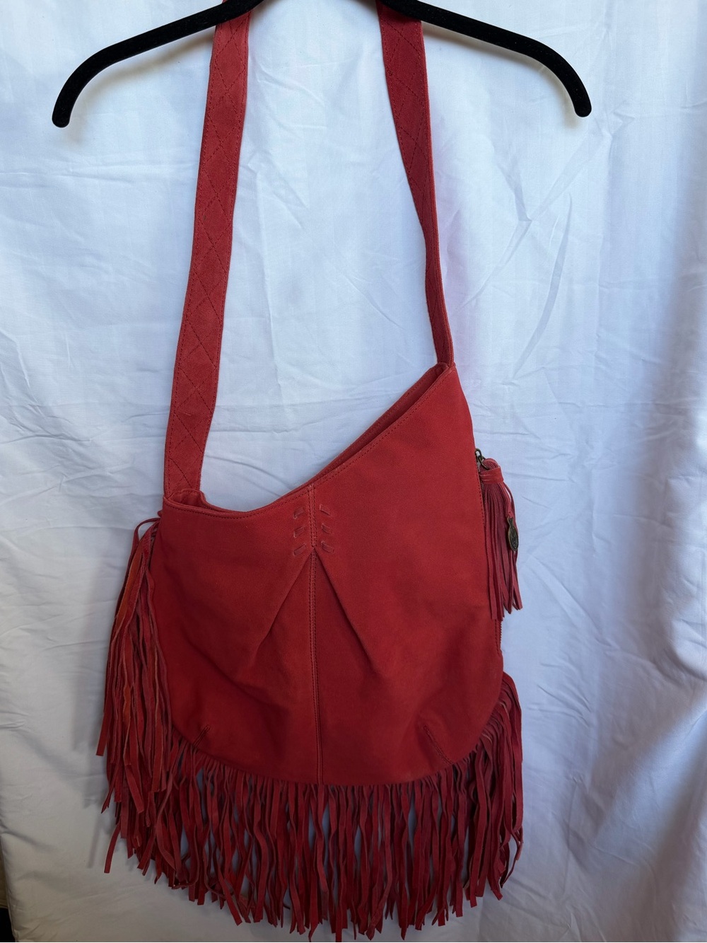 Red Fringe Suede Shoulder Bag